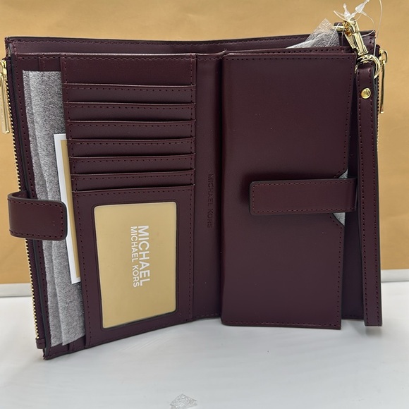 Michael Kors Jet Set Travel Lg Double-Zip Wristlet-Wallet-PhoneHolder Oxblood - Picture 8 of 16
